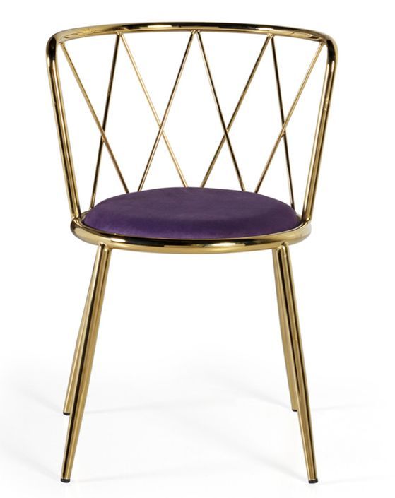 Chaise art déco Haut en velours violet et acier doré Westa - Photo n°3