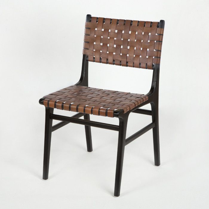 Chaise assise cuir marron et bois massif noir Feriu - Photo n°1