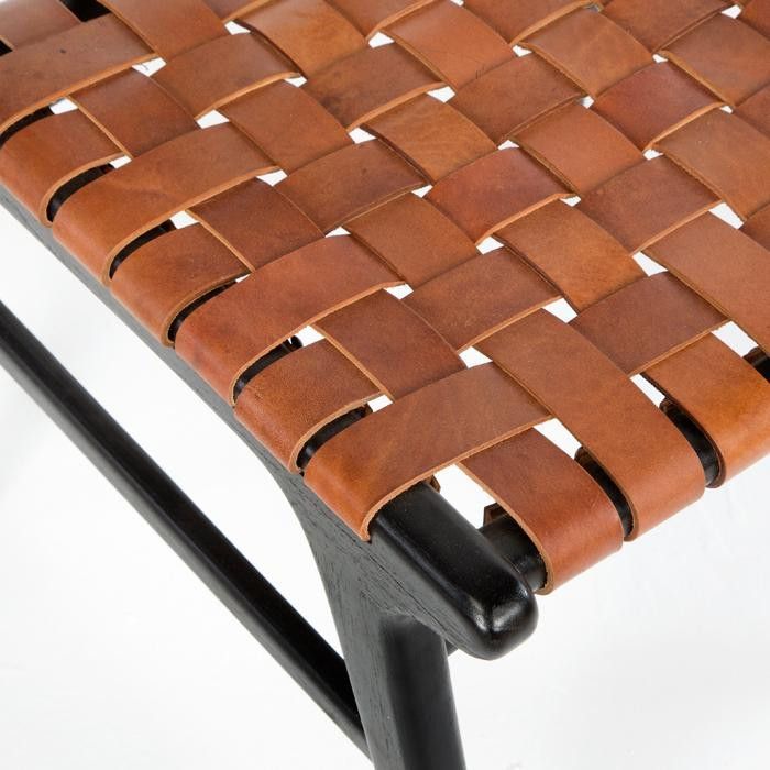 Chaise assise cuir marron et bois massif noir Feriu - Photo n°5