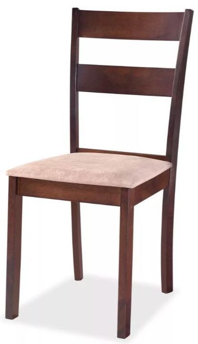 Chaise assise tissu beige et pieds hévéa massif foncé Nyca - Lot de 2 - Photo n°1