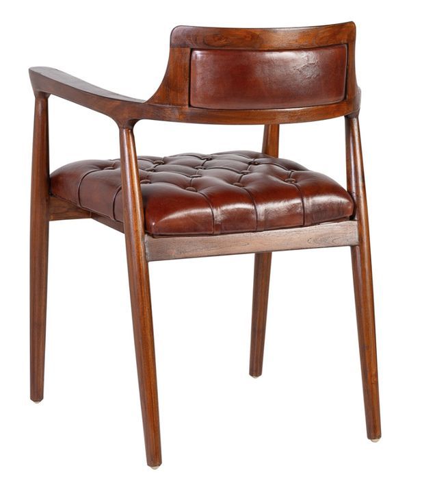 Chaise avec accoduoir bois massif vernis et cuir veritable capitonné Artano - Photo n°4