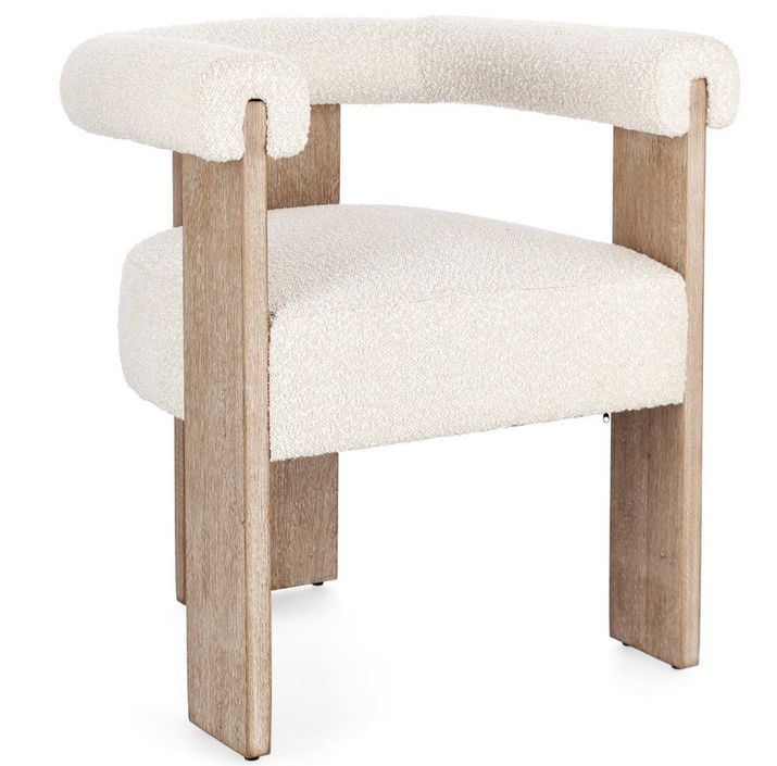 Chaise avec accoudoir en tissu bouclette et structure en bois – Modèle Agathy - Photo n°6