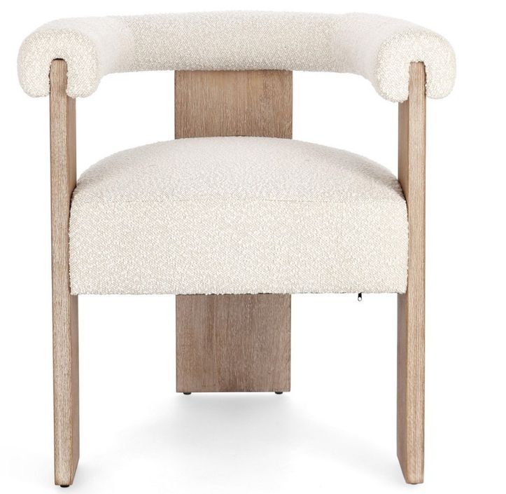 Chaise avec accoudoir en tissu bouclette et structure en bois – Modèle Agathy - Photo n°8