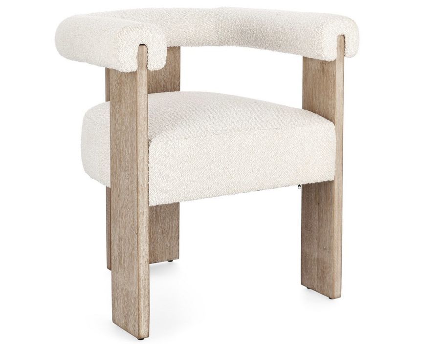 Chaise avec accoudoir en tissu bouclette et structure en bois – Modèle Agathy - Photo n°1