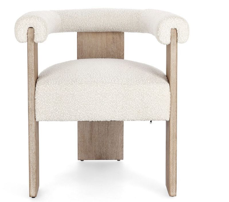 Chaise avec accoudoir en tissu bouclette et structure en bois – Modèle Agathy - Photo n°3