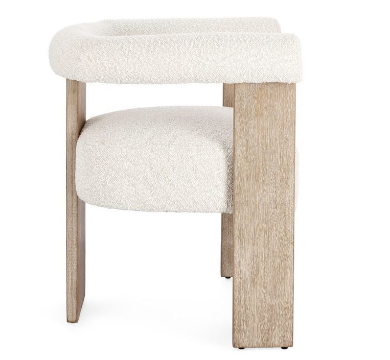 Chaise avec accoudoir en tissu bouclette et structure en bois – Modèle Agathy - Photo n°7