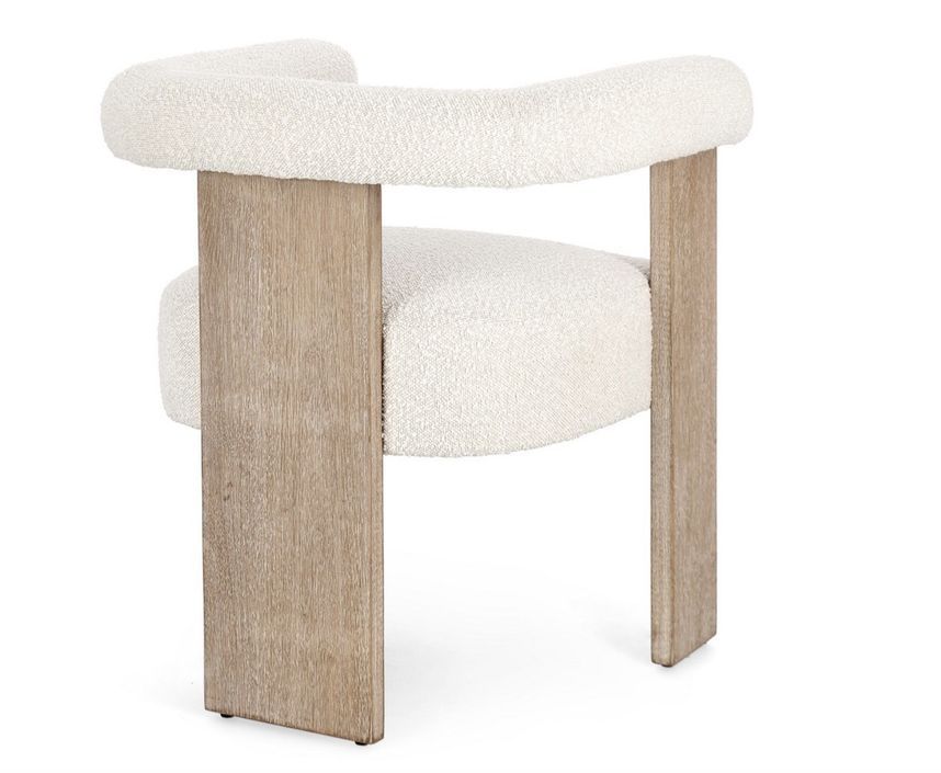 Chaise avec accoudoir en tissu bouclette et structure en bois – Modèle Agathy - Photo n°9