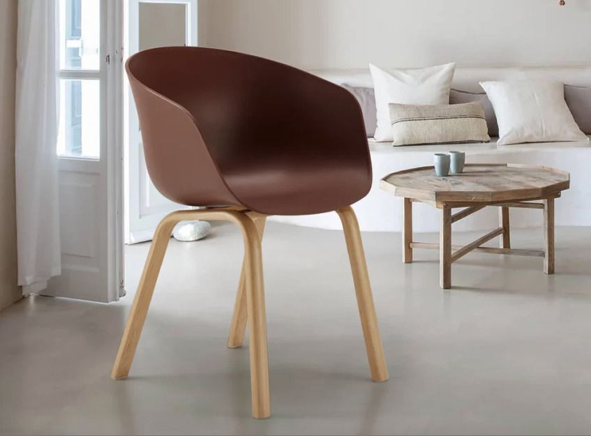 Chaise avec accoudoir marron et pieds métal effet bois naturel Norky - Photo n°1