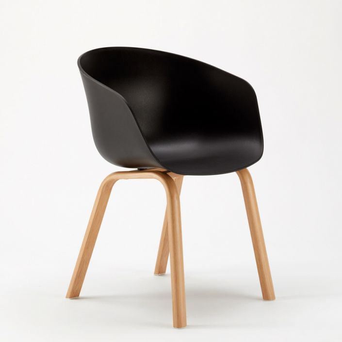 Chaise avec accoudoir noir et pieds métal effet bois naturel Norky - Photo n°2