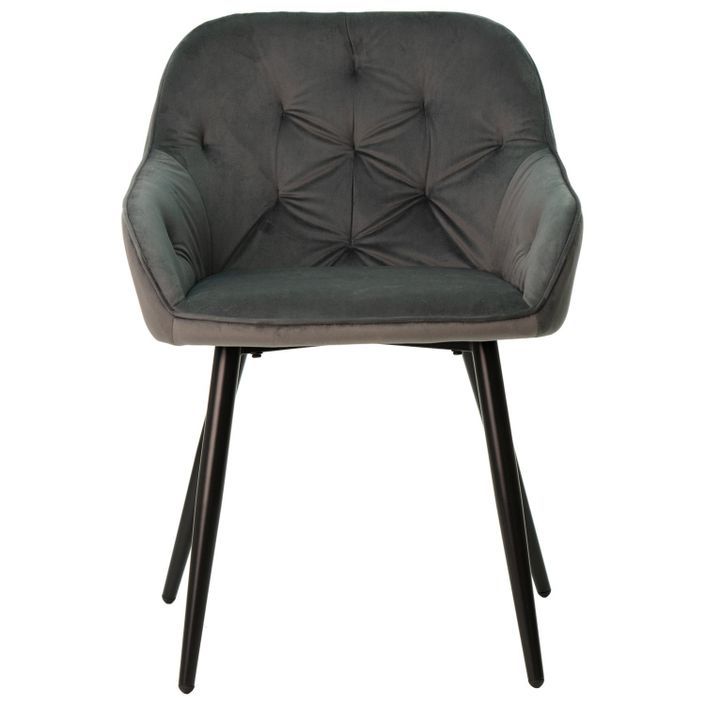 Chaise avec accoudoir velours gris foncé et pieds métal noir Blako - Photo n°4