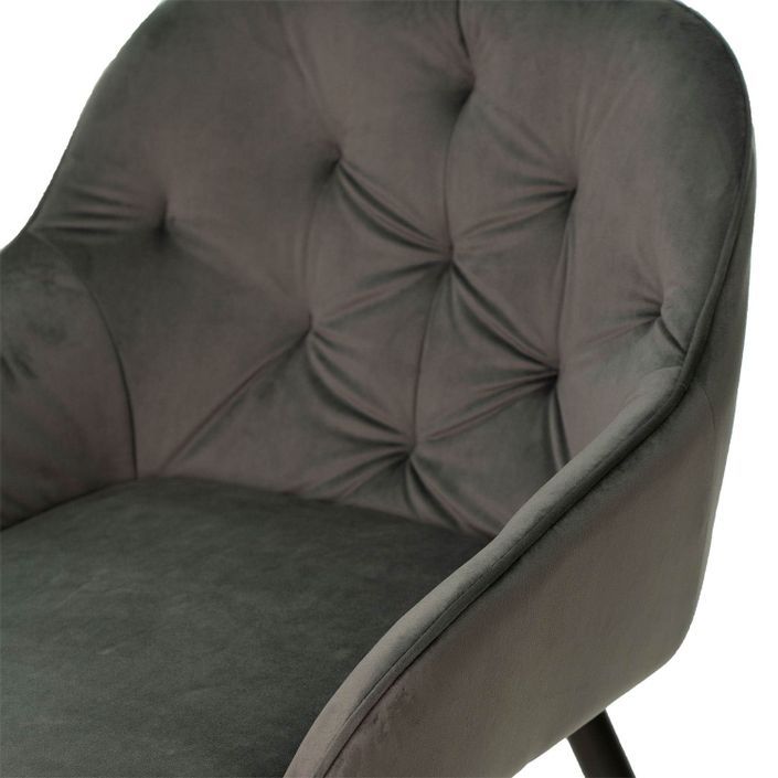 Chaise avec accoudoir velours gris foncé et pieds métal noir Blako - Photo n°6