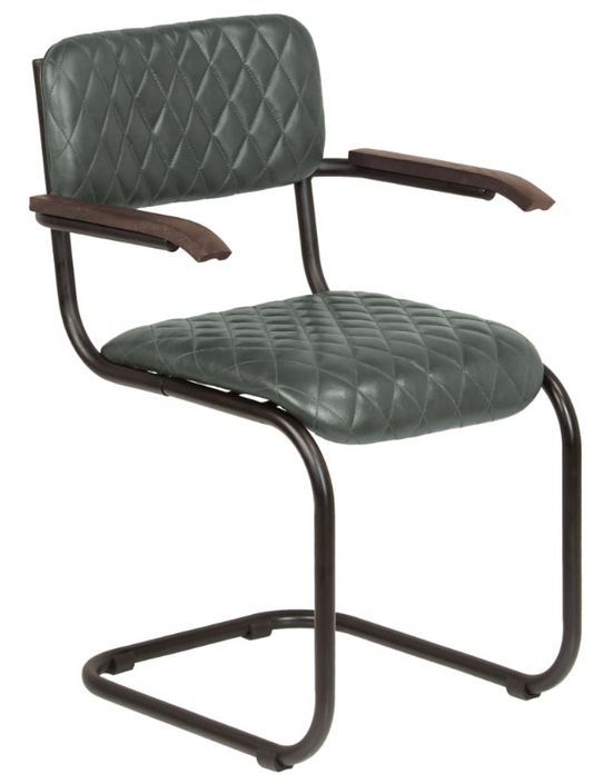 Chaise avec accoudoirs cuir gris et pieds métal noir Moundir - Lot de 2 - Photo n°2