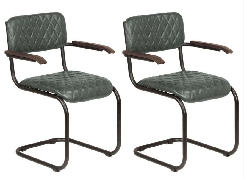 Chaise avec accoudoirs cuir gris et pieds métal noir Moundir - Lot de 2 - Photo n°1