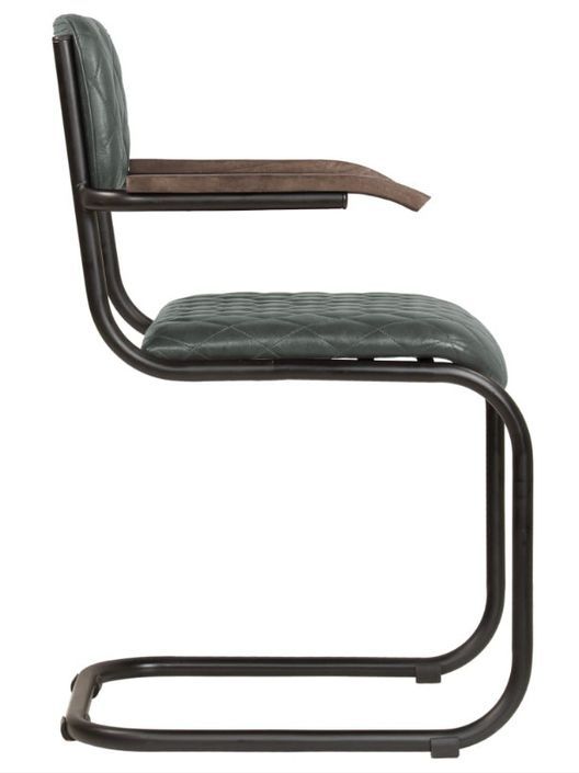 Chaise avec accoudoirs cuir gris et pieds métal noir Moundir - Lot de 2 - Photo n°4