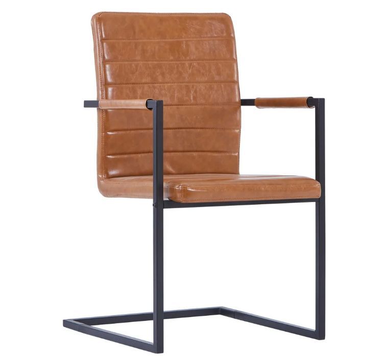 Chaise avec accoudoirs cuir marron cognac et pieds métal noir Kandy - Lot de 2 - Photo n°2