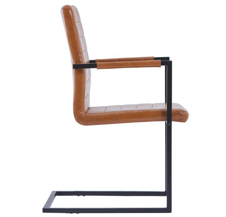 Chaise avec accoudoirs cuir marron cognac et pieds métal noir Kandy - Lot de 2 - Photo n°4