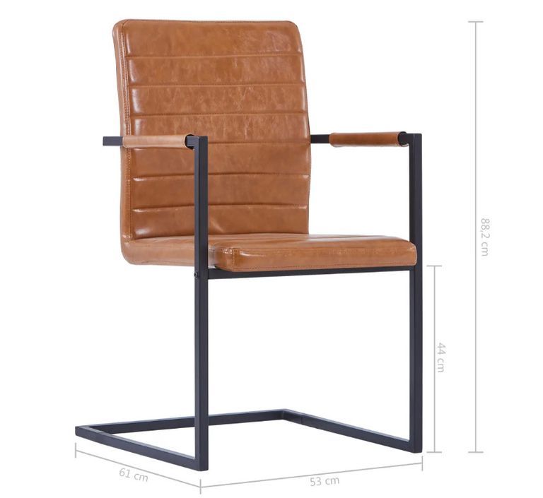 Chaise avec accoudoirs cuir marron cognac et pieds métal noir Kandy - Lot de 2 - Photo n°7