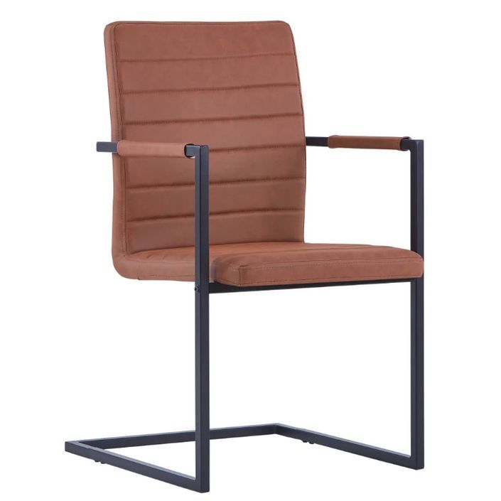 Chaise avec accoudoirs cuir marron et pieds métal noir Kandy - Lot de 2 - Photo n°2