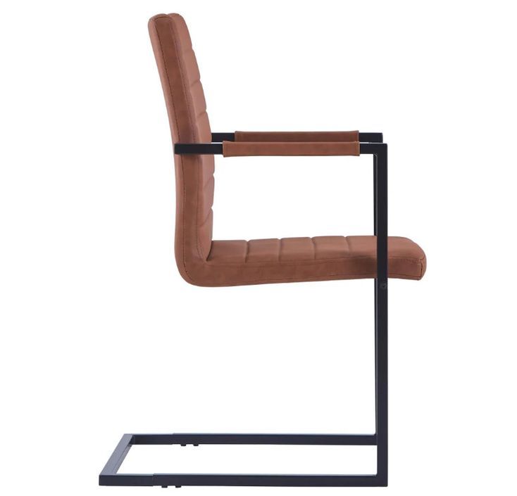 Chaise avec accoudoirs cuir marron et pieds métal noir Kandy - Lot de 2 - Photo n°4