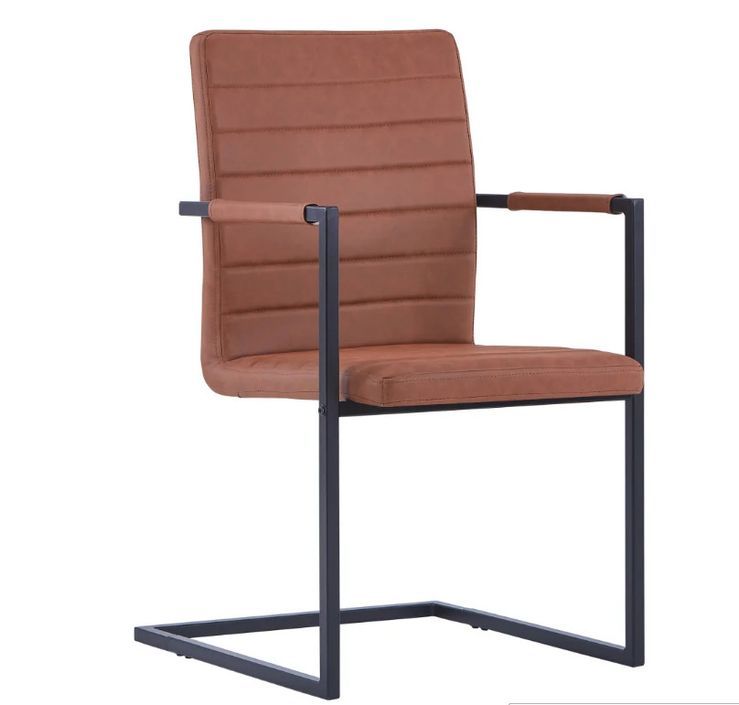 Chaise avec accoudoirs cuir marron et pieds métal noir Kandy - Lot de 4 - Photo n°2