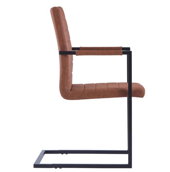 Chaise avec accoudoirs cuir marron et pieds métal noir Kandy - Lot de 4 - Photo n°4