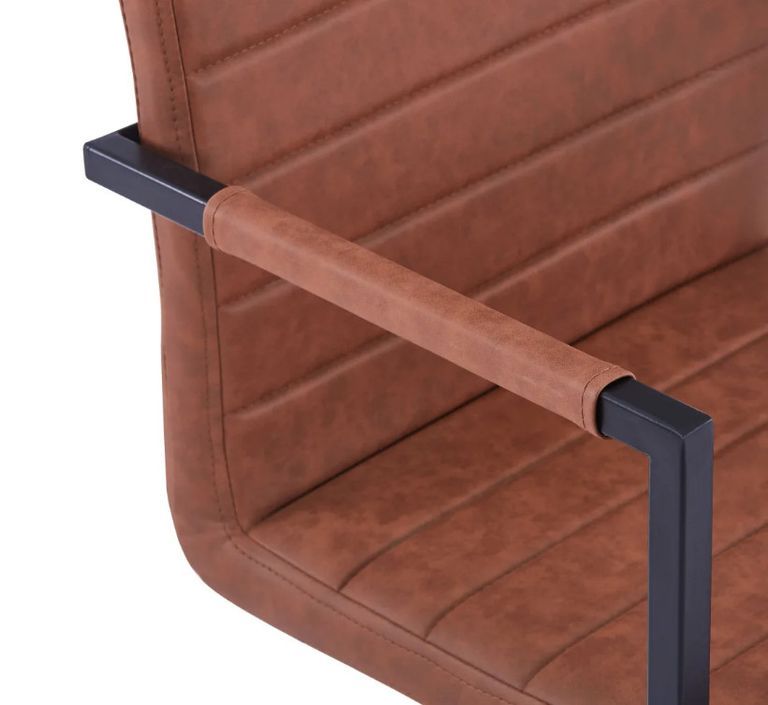Chaise avec accoudoirs cuir marron et pieds métal noir Kandy - Lot de 4 - Photo n°6