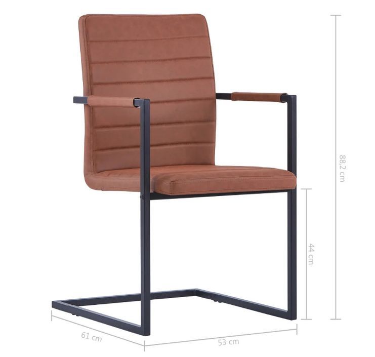 Chaise avec accoudoirs cuir marron et pieds métal noir Kandy - Lot de 4 - Photo n°7