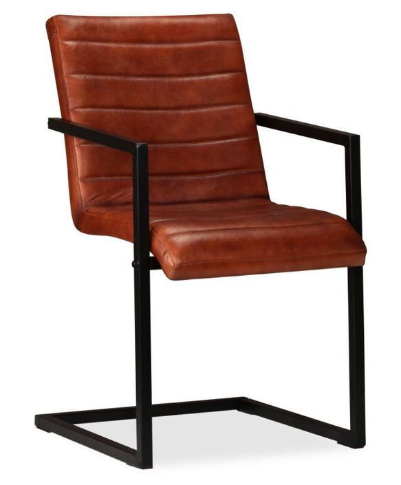 Chaise avec accoudoirs cuir marron et pieds métal noir Kandyas - Lot de 2 - Photo n°2