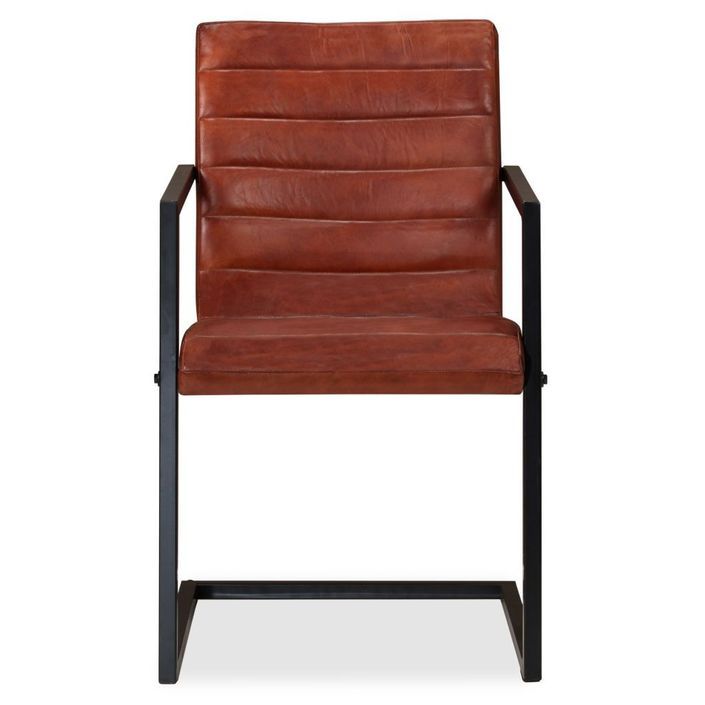 Chaise avec accoudoirs cuir marron et pieds métal noir Kandyas - Lot de 2 - Photo n°4