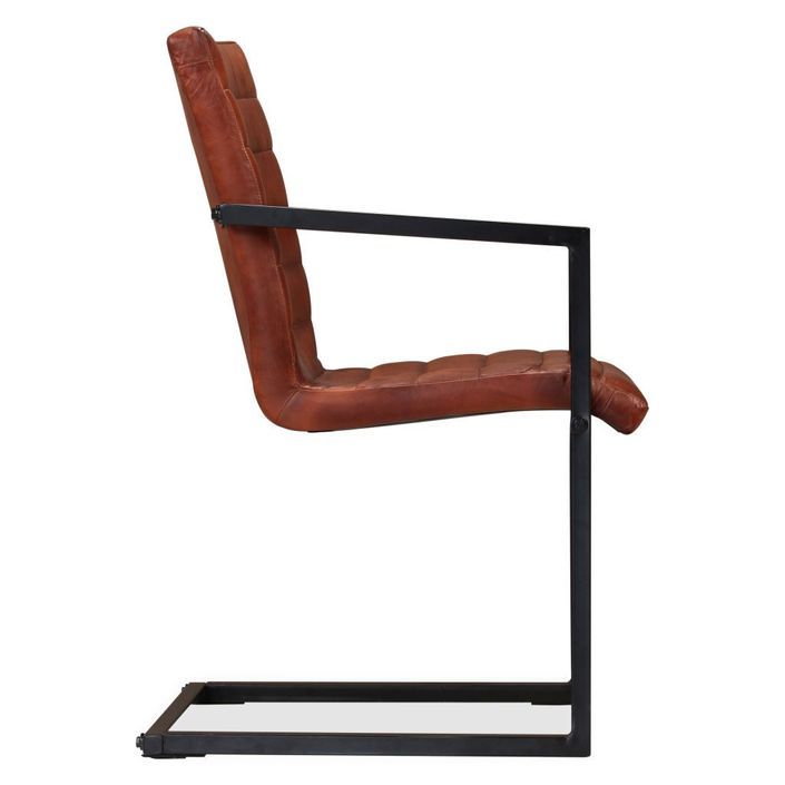 Chaise avec accoudoirs cuir marron et pieds métal noir Kandyas - Lot de 2 - Photo n°5