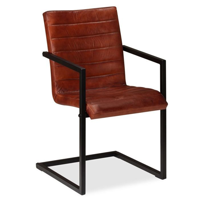 Chaise avec accoudoirs cuir marron et pieds métal noir Kandyas - Lot de 2 - Photo n°6