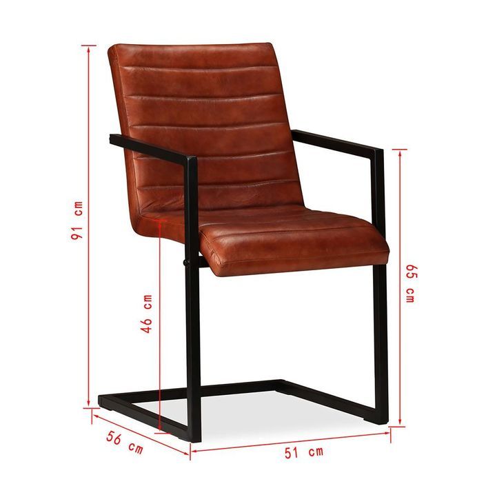 Chaise avec accoudoirs cuir marron et pieds métal noir Kandyas - Lot de 2 - Photo n°10