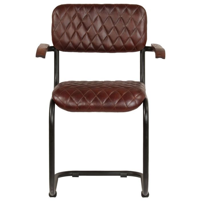 Chaise avec accoudoirs cuir marron et pieds métal noir Moundir - Lot de 2 - Photo n°4
