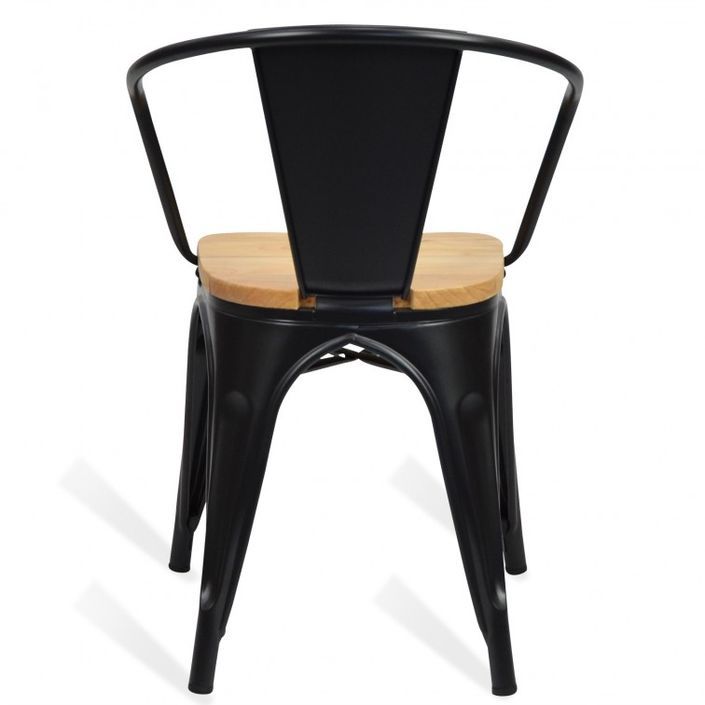 Chaise avec accoudoirs industrielle acier noir et bois massif clair Woody - Photo n°3