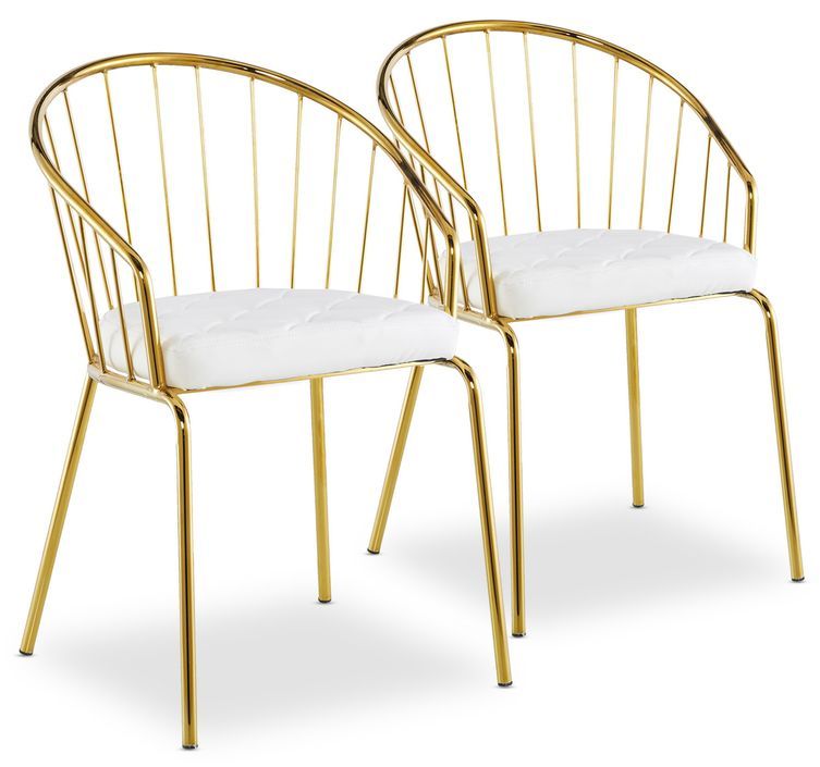 Chaise avec accoudoirs métal doré et assise simili blanc Vintel - Lot de 2 - Photo n°1