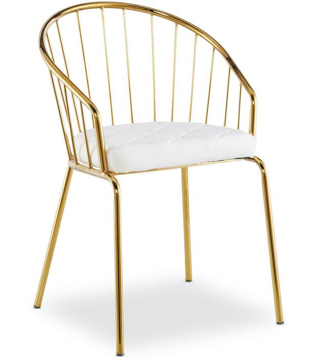 Chaise avec accoudoirs métal doré et assise simili blanc Vintel - Lot de 2 - Photo n°3