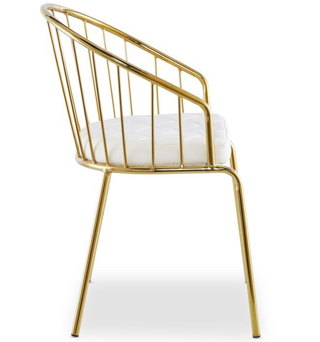 Chaise avec accoudoirs métal doré et assise simili blanc Vintel - Lot de 2 - Photo n°4