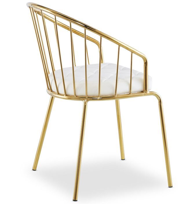 Chaise avec accoudoirs métal doré et assise simili blanc Vintel - Lot de 2 - Photo n°5