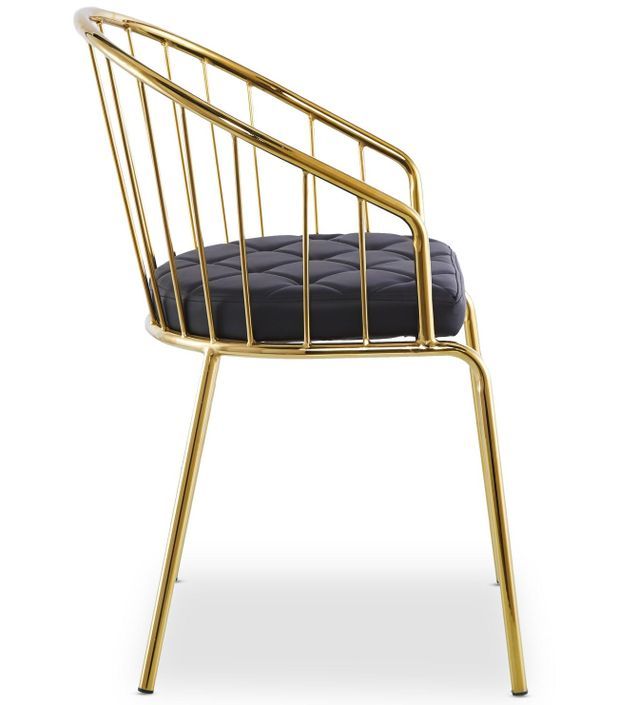 Chaise avec accoudoirs métal doré et assise simili noir Vintel - Lot de 2 - Photo n°4