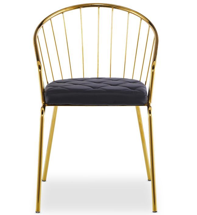 Chaise avec accoudoirs métal doré et assise simili noir Vintel - Lot de 2 - Photo n°5