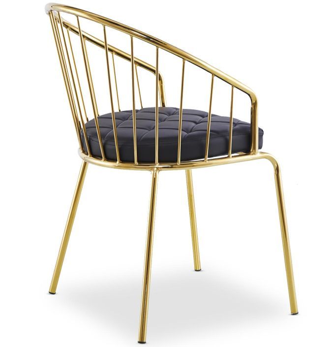 Chaise avec accoudoirs métal doré et assise simili noir Vintel - Lot de 2 - Photo n°6