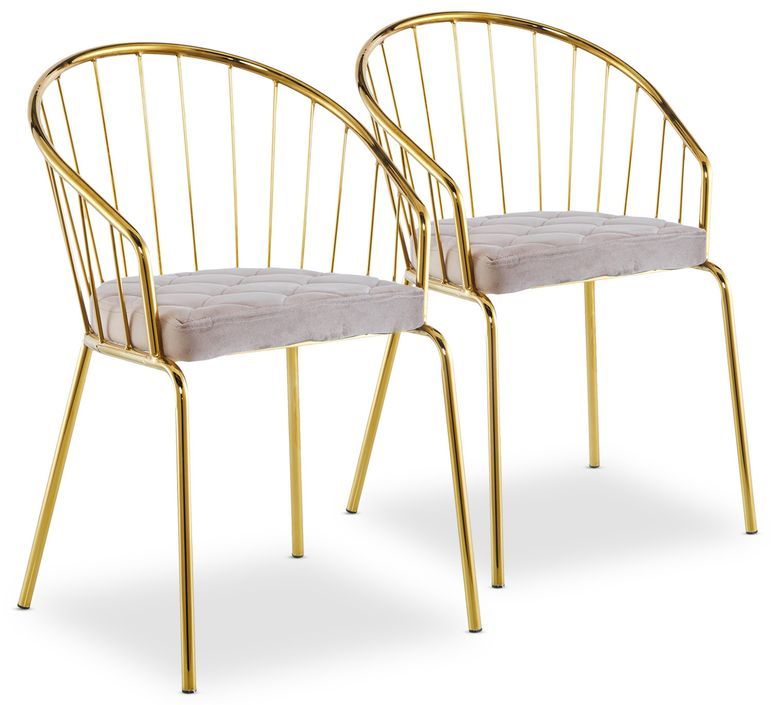 Chaise avec accoudoirs métal doré et assise velours taupe Vintel - Lot de 2 - Photo n°1