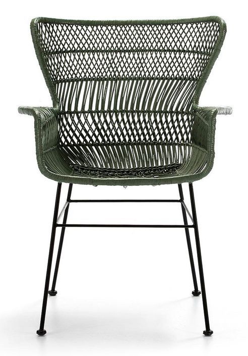 Chaise avec accoudoirs osier vert et pieds métal noir Mim's - Photo n°2