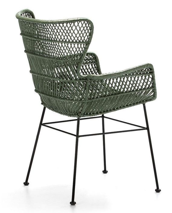 Chaise avec accoudoirs osier vert et pieds métal noir Mim's - Photo n°3