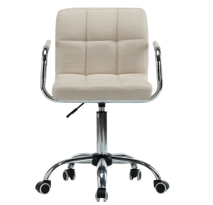 Chaise avec accoudoirs pivotante tissu beige et métal chromé Soraya - Lot de 2 - Photo n°4