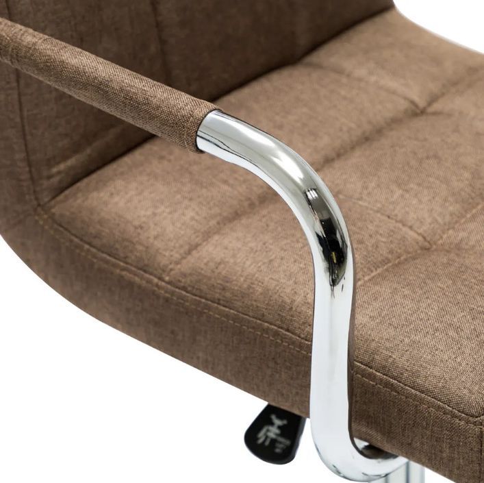 Chaise avec accoudoirs pivotante tissu marron et métal chromé Soraya - Lot de 4 - Photo n°7