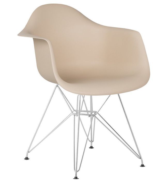 Chaise avec accoudoirs polypropylène beige foncé mate et pieds acier chromé Croizy - Photo n°1