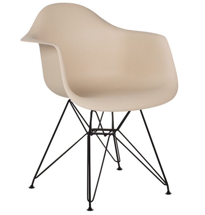 Chaise avec accoudoirs polypropylène beige foncé mate et pieds acier noir Croizy - Photo n°1