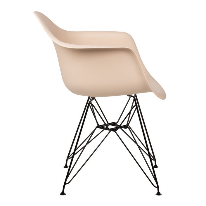 Chaise avec accoudoirs polypropylène beige foncé mate et pieds acier noir Croizy - Photo n°2