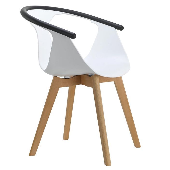 Chaise avec accoudoirs polypropylène blanc et pieds bois beige Massin - Lot de 2 - Photo n°3